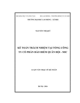 Luận văn Kế toán trách nhiệm tại Tổng công ty Cổ phần Bảo hiểm Quân đội - MIC