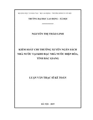 Luận văn Kiểm soát chi thường xuyên Ngân sách Nhà nước tại Kho bạc Nhà nước Hiệp Hòa, tỉnh Bắc Giang