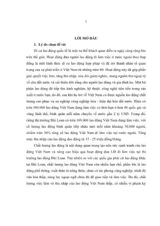 Luận văn Nâng cao chất lượng nguồn lao động Việt Nam đi làm việc ở Đài Loan đến năm 2020