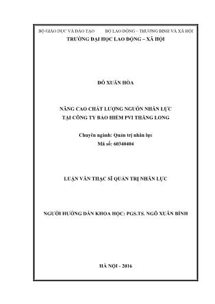 Luận văn Nâng cao chất lượng nguồn nhân lực tại Công ty bảo hiểm PVI Thăng Long