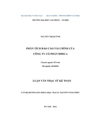 Luận văn Phân tích Báo cáo tài chính của Công ty Cổ phần Bibica