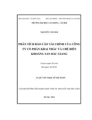 Luận văn Phân tích Báo cáo tài chính của Công ty cổ phần khai thác và chế biến khoáng sản Bắc Giang