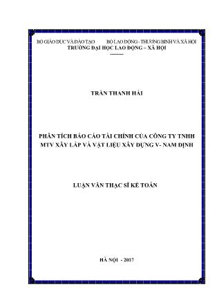 Luận văn Phân tích Báo cáo tài chính của Công ty TNHH MTV Xây lắp và vật liệu xây dựng V - Nam Định