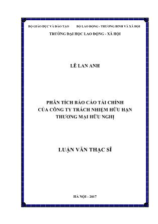 Luận văn Phân tích Báo cáo tài chính của Công ty TNHH Thương mại Hữu Nghị