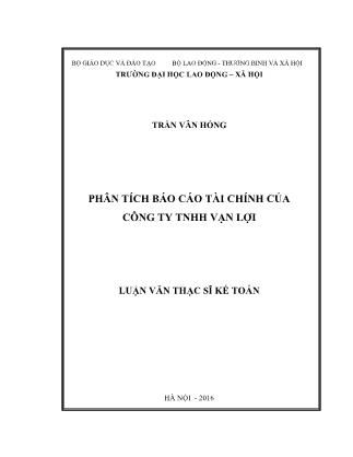 Luận văn Phân tích Báo cáo tài chính của Công ty TNHH Vạn Lợi