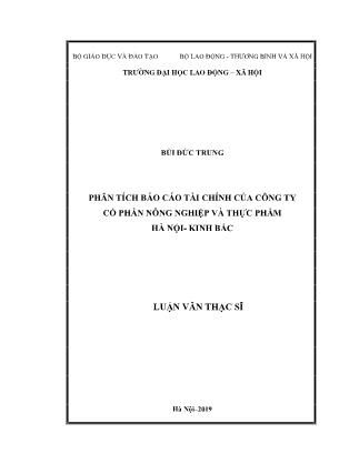 Luận văn Phân tích Báo cáo tài chính tại Công ty Cổ phần Nông nghiệp và Thực phẩm Hà Nội - Kinh Bắc