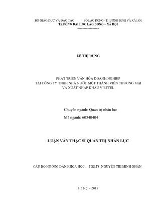 Luận văn Phát triển văn hóa doanh nghiệp tại Công ty TNHH Nhà nước một thành viên Thương mại và Xuất Nhập khẩu Viettel