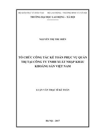 Luận văn Tổ chức công tác kế toán phục vụ quản trị tại công ty Trách nhiệm hữu hạn Xuất nhập khẩu Khoáng sản Việt Nam