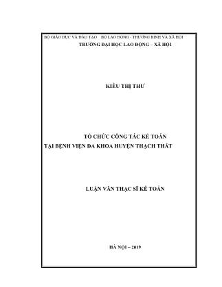 Luận văn Tổ chức kế toán tại Bệnh viện Đa khoa huyện Thạch Thất