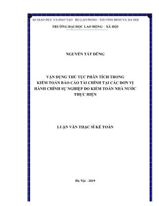 Luận văn Vận dụng thủ tục phân tích trong kiểm toán BCTC tại các đơn vị hành chính sự nghiệp do Kiểm toán nhà nước thực hiện