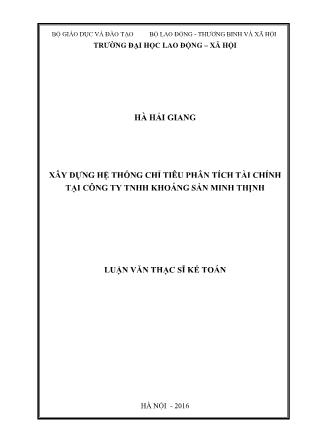 Luận văn Xây dựng hệ thống chỉ tiêu phân tích tài chính tại Công ty TNHH khoáng sản Minh Thịnh
