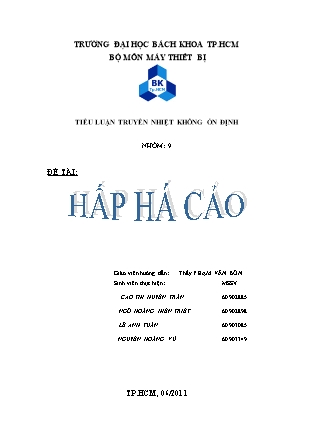 Tiểu luận Truyền nhiệt không ổn định - Đề tài: Hấp há cảo