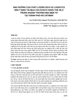 Ảnh hưởng của chất lượng dịch vụ logistics đến ý định tái mua của khách hàng thế hệ Z trong ngành thương mại điện tử tại thành phố Hồ Chí Minh