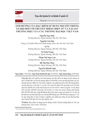 Ảnh hưởng của đặc điểm sử dụng truyền thông xã hội đối với truyền miệng điện tử và tài sản thương hiệu của các trường đại học Việt Nam