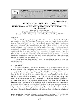 Ảnh hưởng ngập do triều cường đến đời sống người dân nghèo ven biển tỉnh Bạc Liêu
