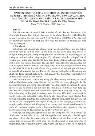 Áp dụng hình thức dạy học theo dự án cho sinh viên ngành sư phạm Ngữ văn tại các trường cao đẳng, đại học đáp ứng yêu cầu chương trình và sách giáo khoa mới