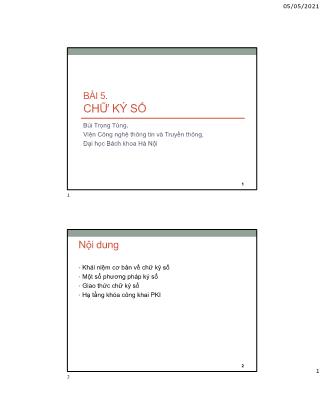 Bài giảng An toàn an ninh thông tin - Chương 5: Chữ ký số - Bùi Trọng Tùng