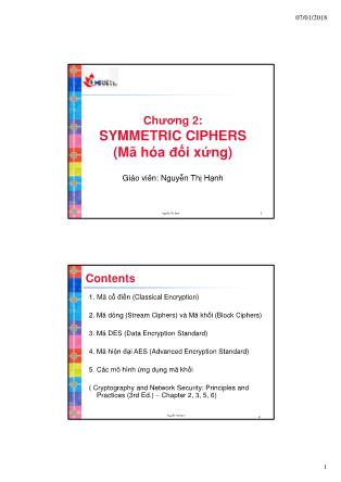 Bài giảng An toàn hệ thống thông tin - Chương 2: Symmetric ciphers (Mã hóa đối xứng) - Nguyễn Thị Hạnh
