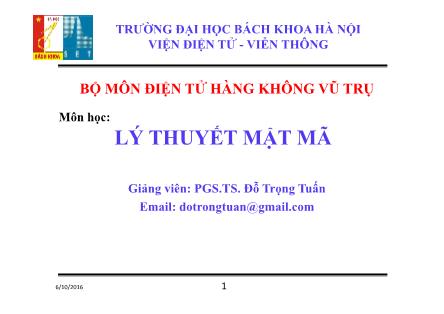 Bài giảng Lý thuyết mật mã - Chương 5: Mật mã khóa công khai - Đỗ Trọng Tuấn