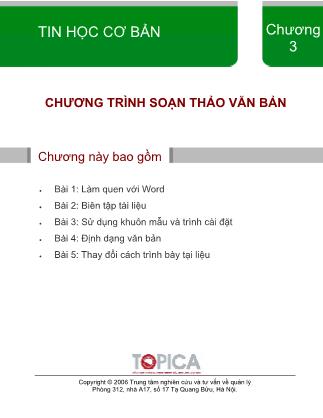 Bài giảng Tin học cơ bản - Chương 3: Chương trình soạn thảo văn bản