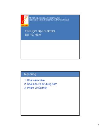 Bài giảng Tin học đại cương - Bài 10: Hàm - Bùi Trọng Tùng