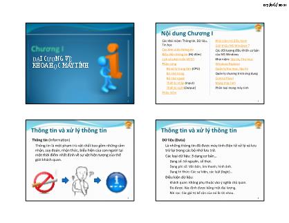 Bài giảng Tin học đại cương - Chương I: Đại cương về khoa học máy tính