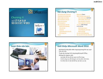 Bài giảng Tin học đại cương - Chương II: Xử lý văn bản microsoft word
