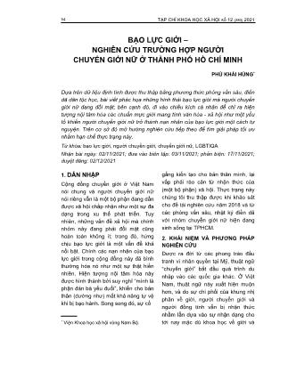 Bạo lực giới - nghiên cứu trường hợp người chuyển giới nữ ở thành phố Hồ Chí Minh