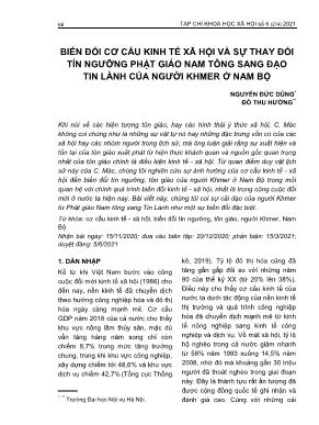 Biến đổi cơ cấu kinh tế xã hội và sự thay đổi tín ngưỡng phật giáo nam tông sang đạo tin lành của người Khmer ở Nam Bộ