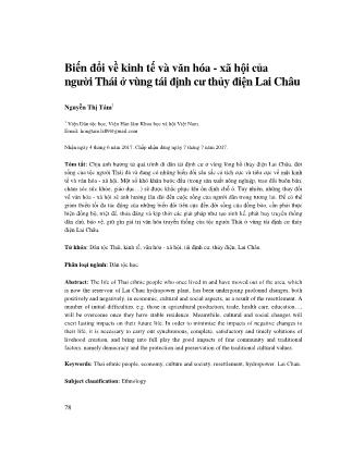 Biến đổi về kinh tế và văn hóa - xã hội của người Thái ở vùng tái định cư thủy điện Lai Châu