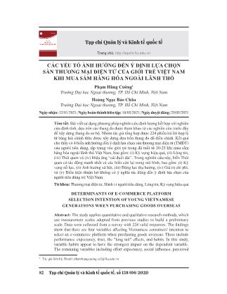 Các yếu tố ảnh hưởng đến ý định lựa chọn sàn thương mại điện tử của giới trẻ Việt Nam khi mua sắm hàng hóa ngoài lãnh thổ