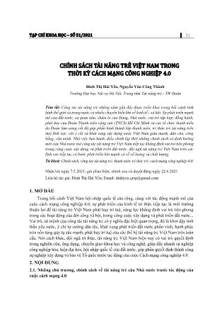 Chính sách tài năng trẻ Việt Nam trong thời kỳ cách mạng công nghiệp 4.0