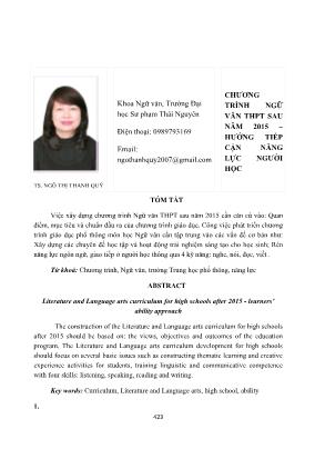 Chương trình ngữ văn THPT sau năm 2015 - hướng tiếp cận năng lực người học