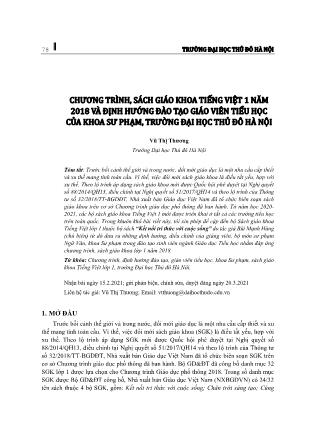 Chương trình, sách giáo khoa tiếng Việt 1 năm 2018 và định hướng đào tạo giáo viên tiểu học của khoa sư phạm, trường Đại học Thủ đô Hà Nội
