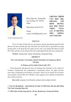 Chương trình văn học địa phương với định hướng dạy học phát triển năng lực ở trường phổ thông sau năm 2015
