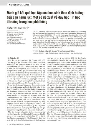 Đánh giá kết quả học tập của học sinh theo định hướng tiếp cận năng lực: Một số đề xuất về dạy học Tin học ở trường trung học phổ thông