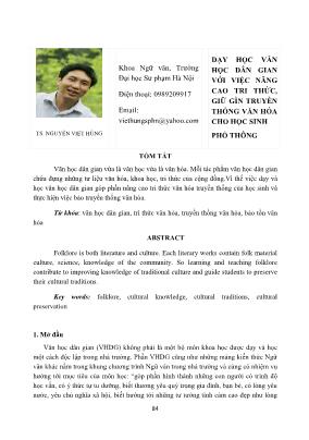 Dạy học văn học dân gian với việc nâng cao tri thức, giữ gìn truyền thống văn hóa cho học sinh phổ thông