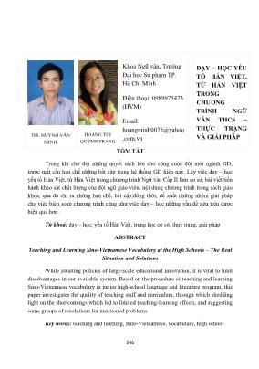 Dạy - học yếu tố Hán Việt, từ Hán Việt trong chương trình Ngữ văn THCS - thực trạng và giải pháp