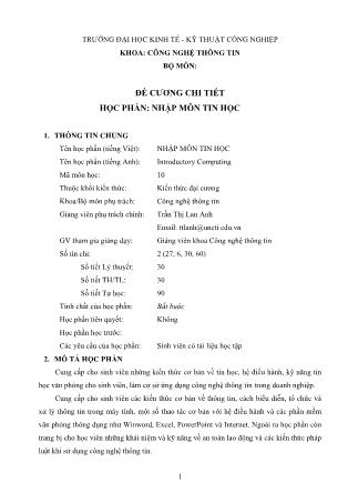 Đề cương chi tiết học phần Nhập môn tin học