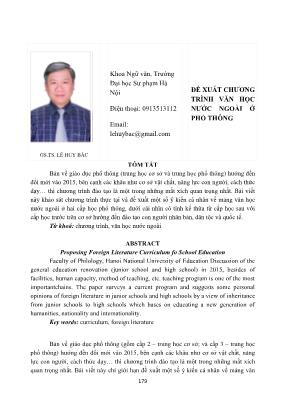 Đề xuất chương trình văn học nước ngoài ở phổ thông