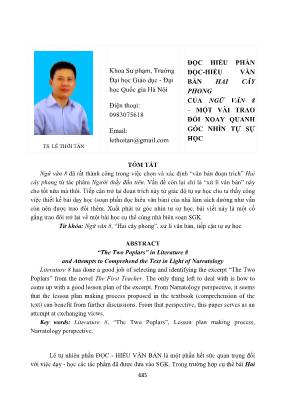 Đọc hiểu phần đọc-hiểu văn bản Hai cây phong của Ngữ văn 8 - một vài trao đổi xoay quanh góc nhìn tự sự học