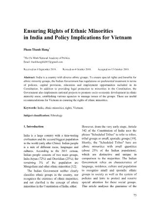 Ensuring Rights of Ethnic Minorities in India and Policy Implications for Vietnam