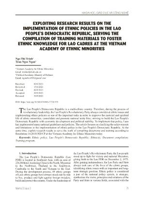 Exploiting research results on the implementation of ethnic policies in the lao people’s democratic republic, serving the compilation of training materials to foster ethnic knowledge for Lao cadres at the Vietnam academy of ethnic minorities