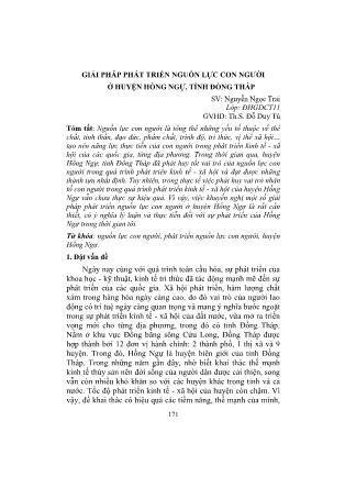 Giải pháp phát triển nguồn lực con người ở huyện Hồng Ngự, tỉnh Đồng Tháp