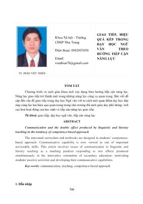 Giao tiếp, hiệu quả kép trong dạy học Ngữ văn theo hướng tiếp cận năng lực
