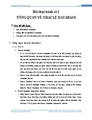 Giáo trình Bảo mật hệ thống thông tin - Bài thực hành số 1: Tổng quan về Oracle Database