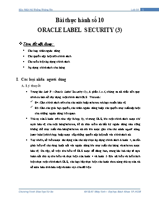 Giáo trình Bảo mật hệ thống thông tin - Bài thực hành số 10: Oracle Label Security (3)
