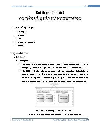 Giáo trình Bảo mật hệ thống thông tin - Bài thực hành số 2: Cơ bản về quản lý người dùng