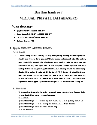Giáo trình Bảo mật hệ thống thông tin - Bài thực hành số 7: Virtual Private Database (2)