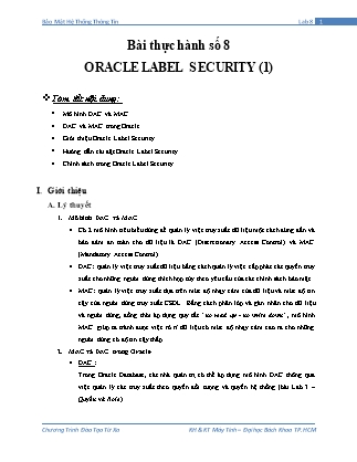 Giáo trình Bảo mật hệ thống thông tin - Bài thực hành số 8: Oracle Label Security (1)